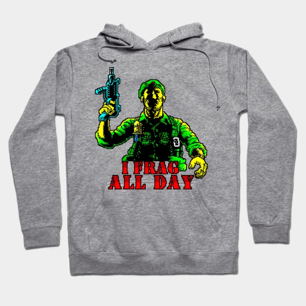 I Frag All Day 8 Bit Operation Wolf Game Art Hoodie by 8 Fists of Tees